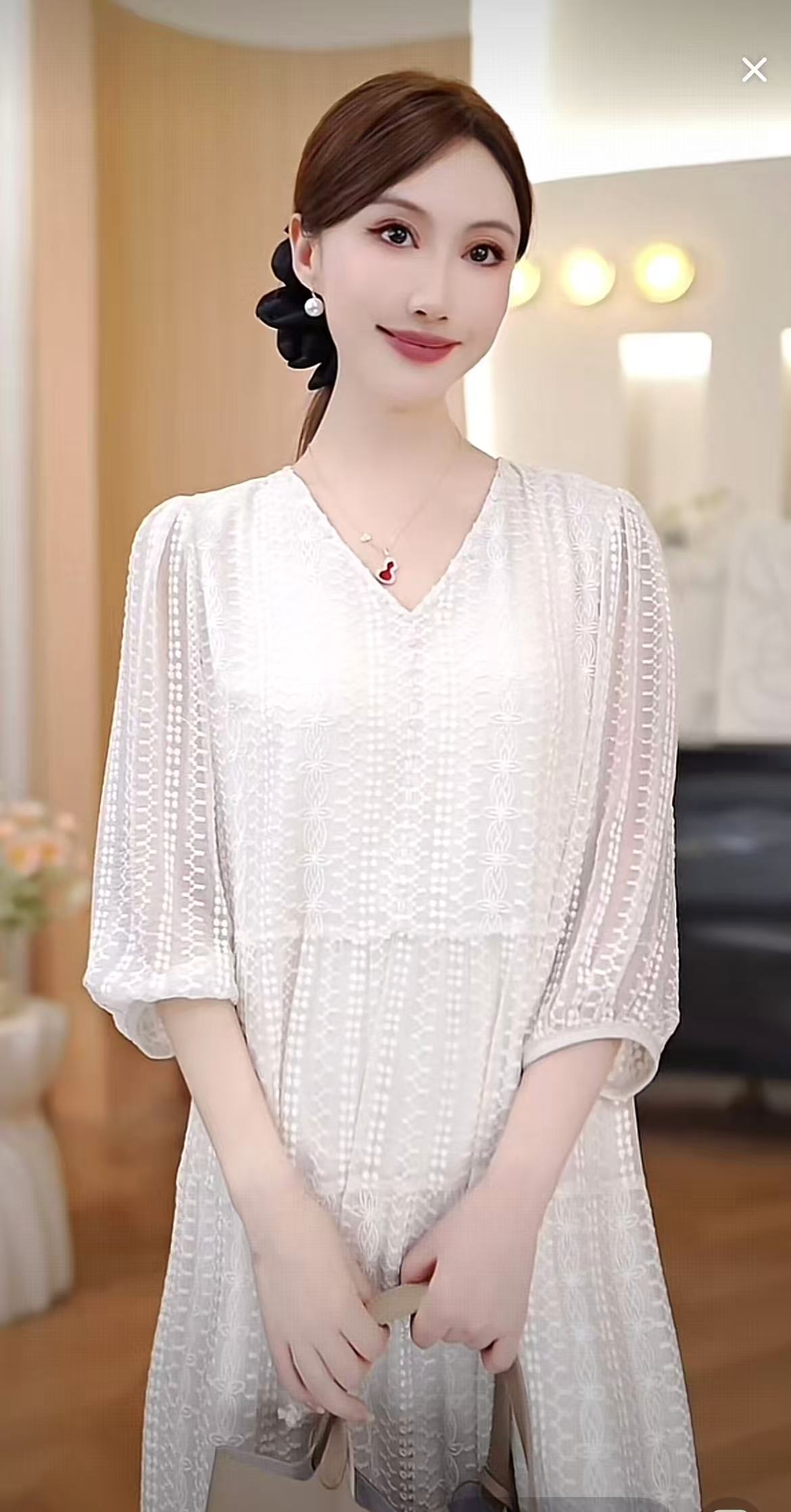 【DuShang】秋季~刺绣透气显瘦真丝桑蚕丝连衣裙DS2589