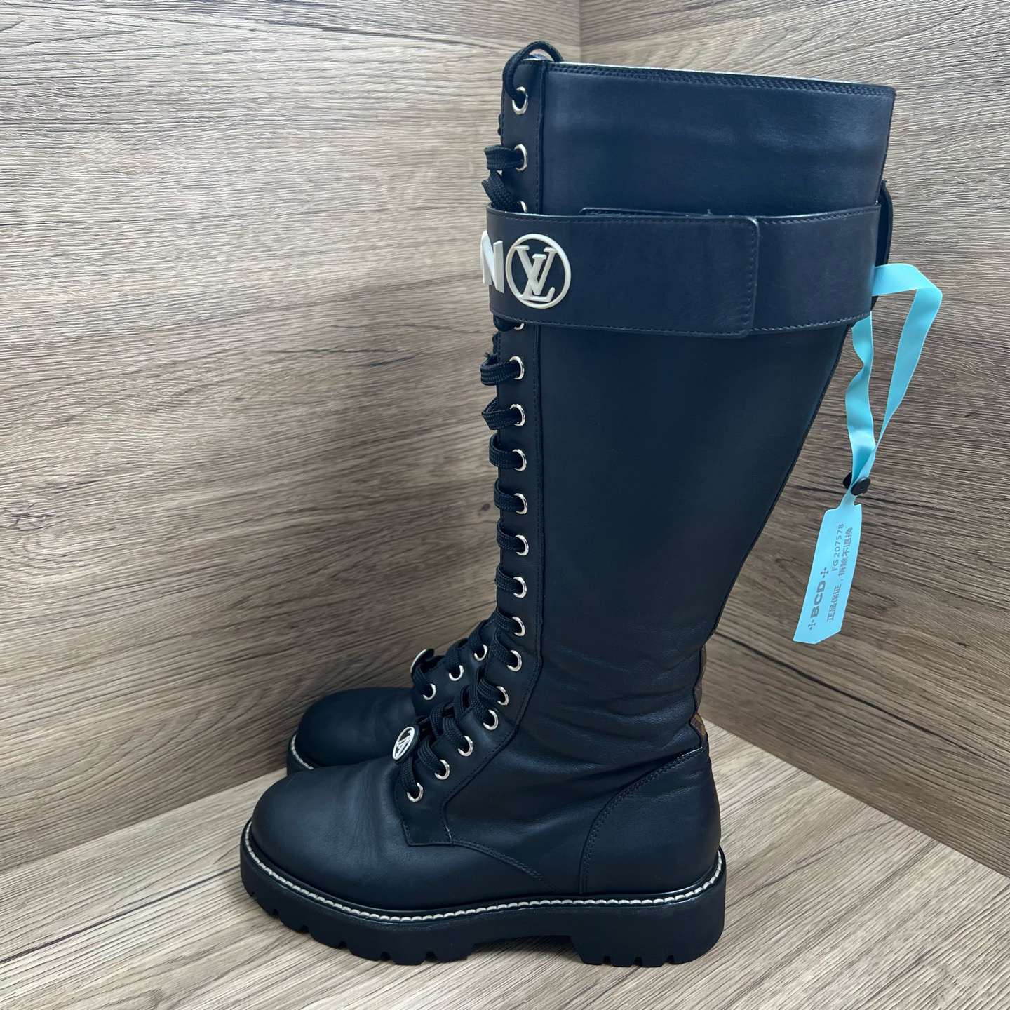 95新 LouisVuitton/路易威登 Territory 黑棕拉链高筒靴 36.5码