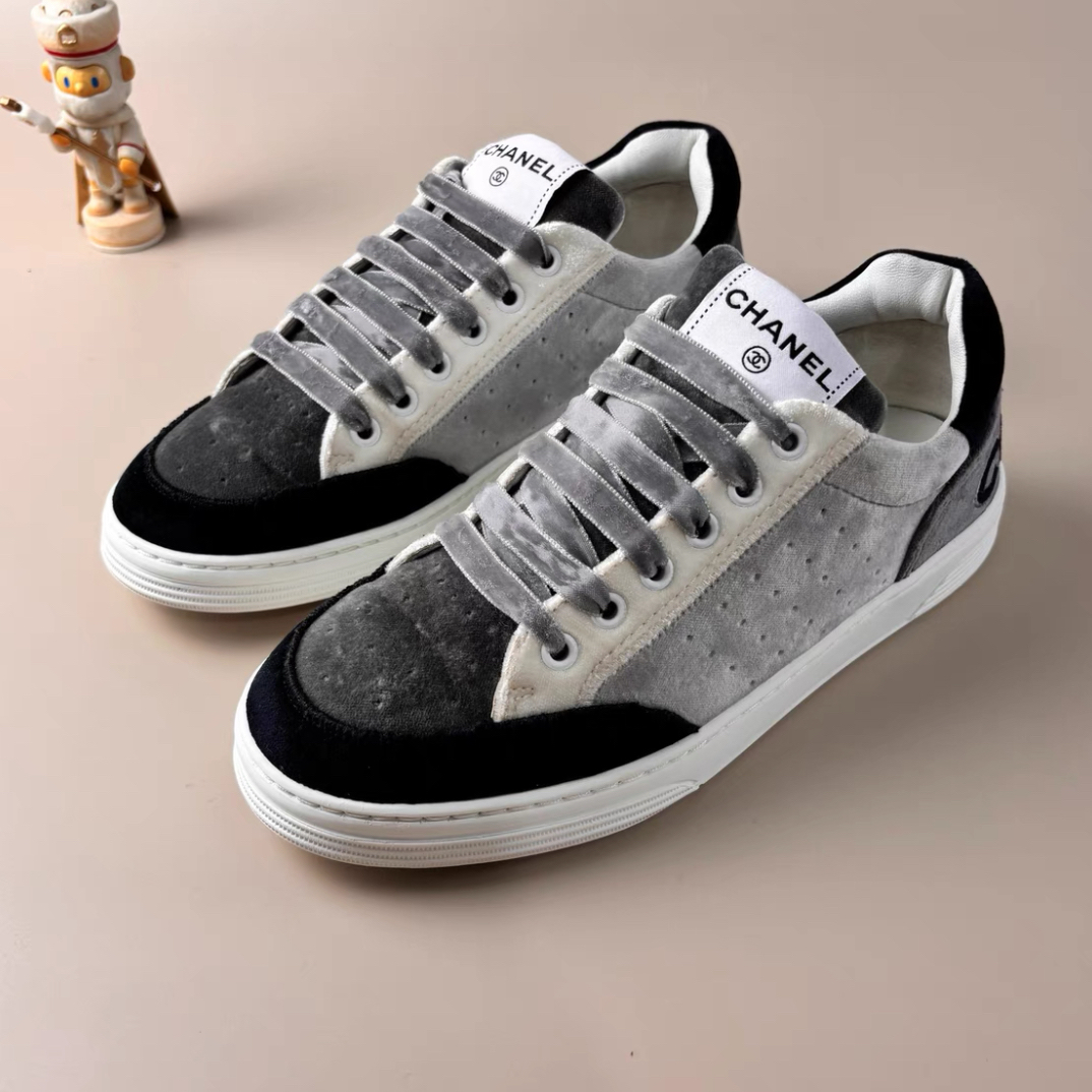 99新 Chanel/香奈儿 HZ二手奢侈品香奈儿35.5码丝绒双拼色运动鞋 