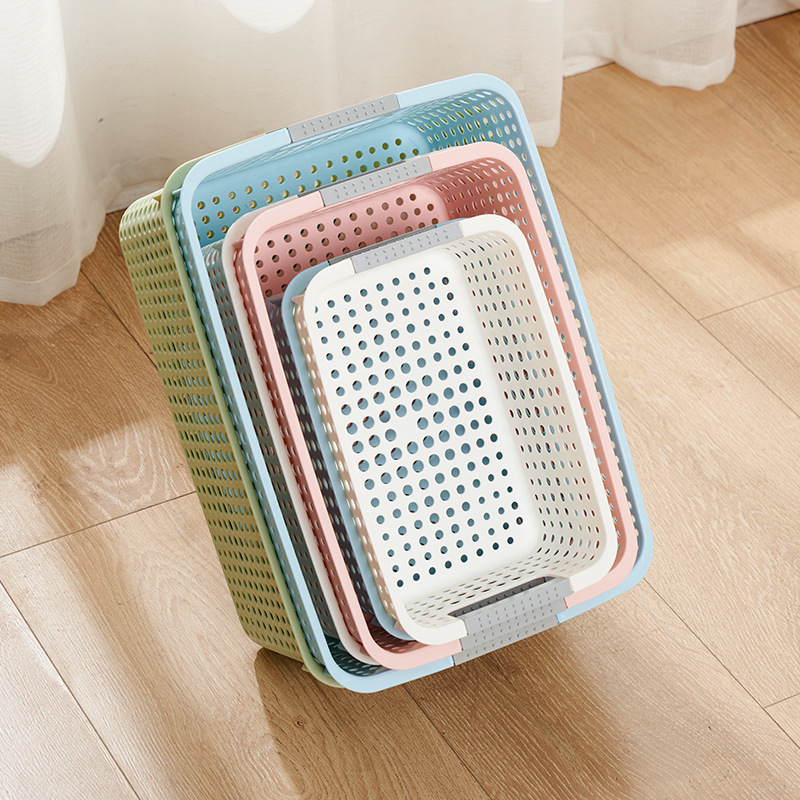 卧室日式宿舍桌面杂物收纳筐家用零食塑料置物收纳篮幼儿园玩具收