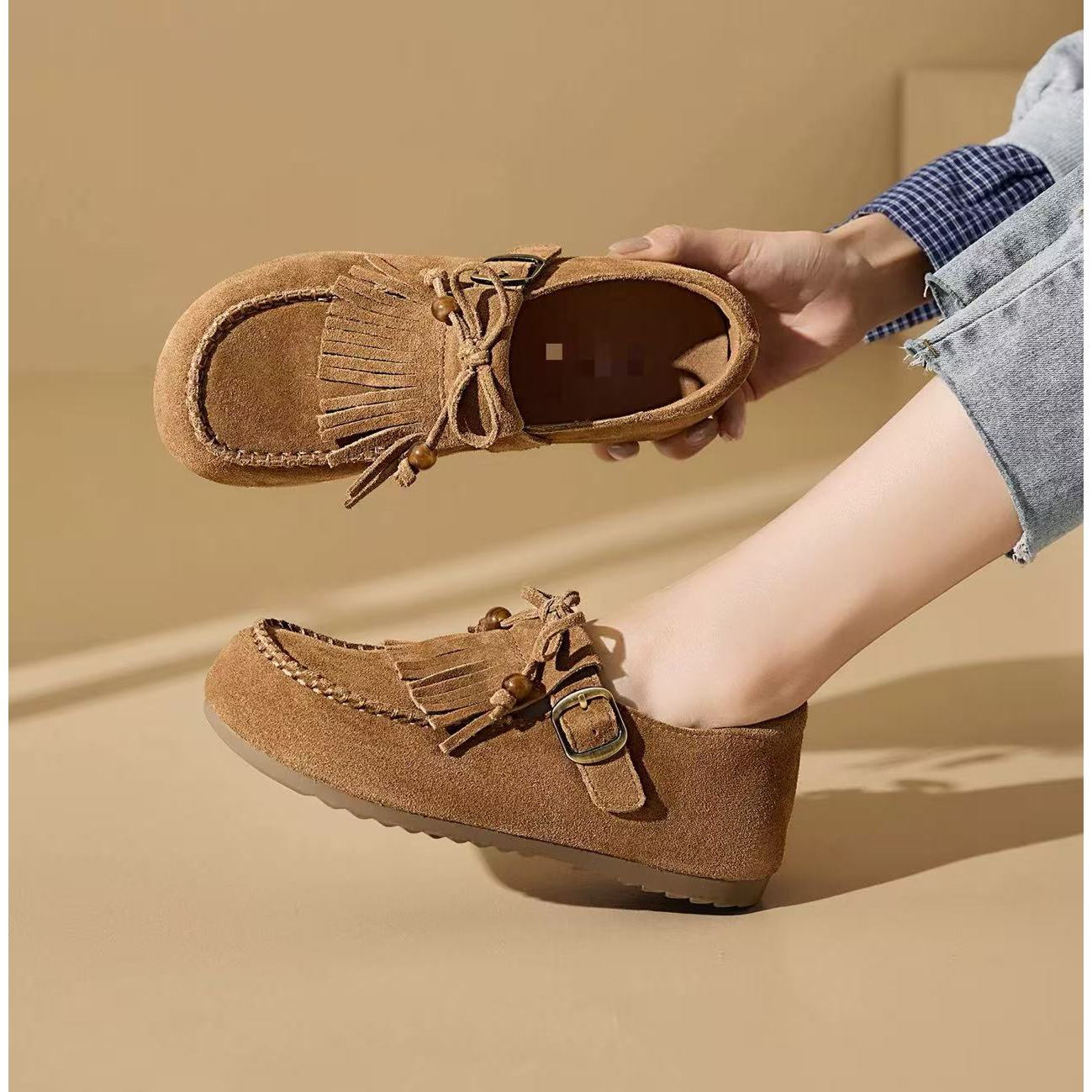 C9406    卡其色   2025新款复古一脚蹬厚底博肯单鞋