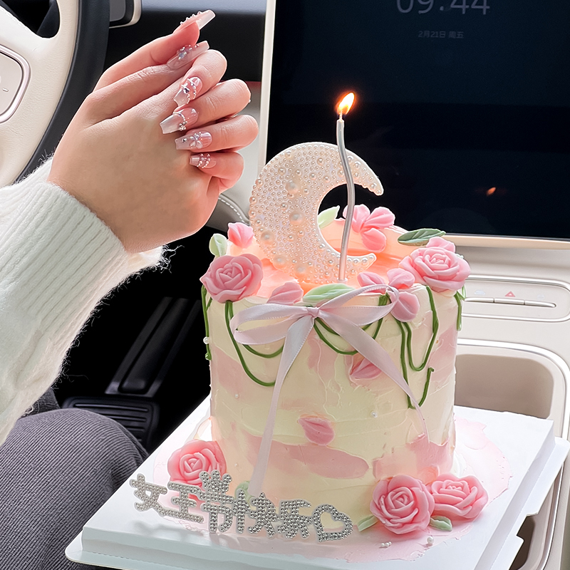唯美3.8女神节珍珠月亮蛋糕装饰插件女王节快乐毛毡水钻装扮摆件