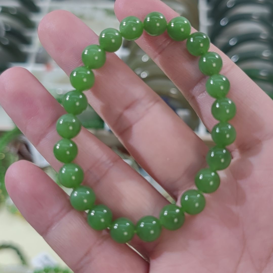 和田玉（碧玉）未镶嵌手链卡8精品碧玉正阳绿手串×1