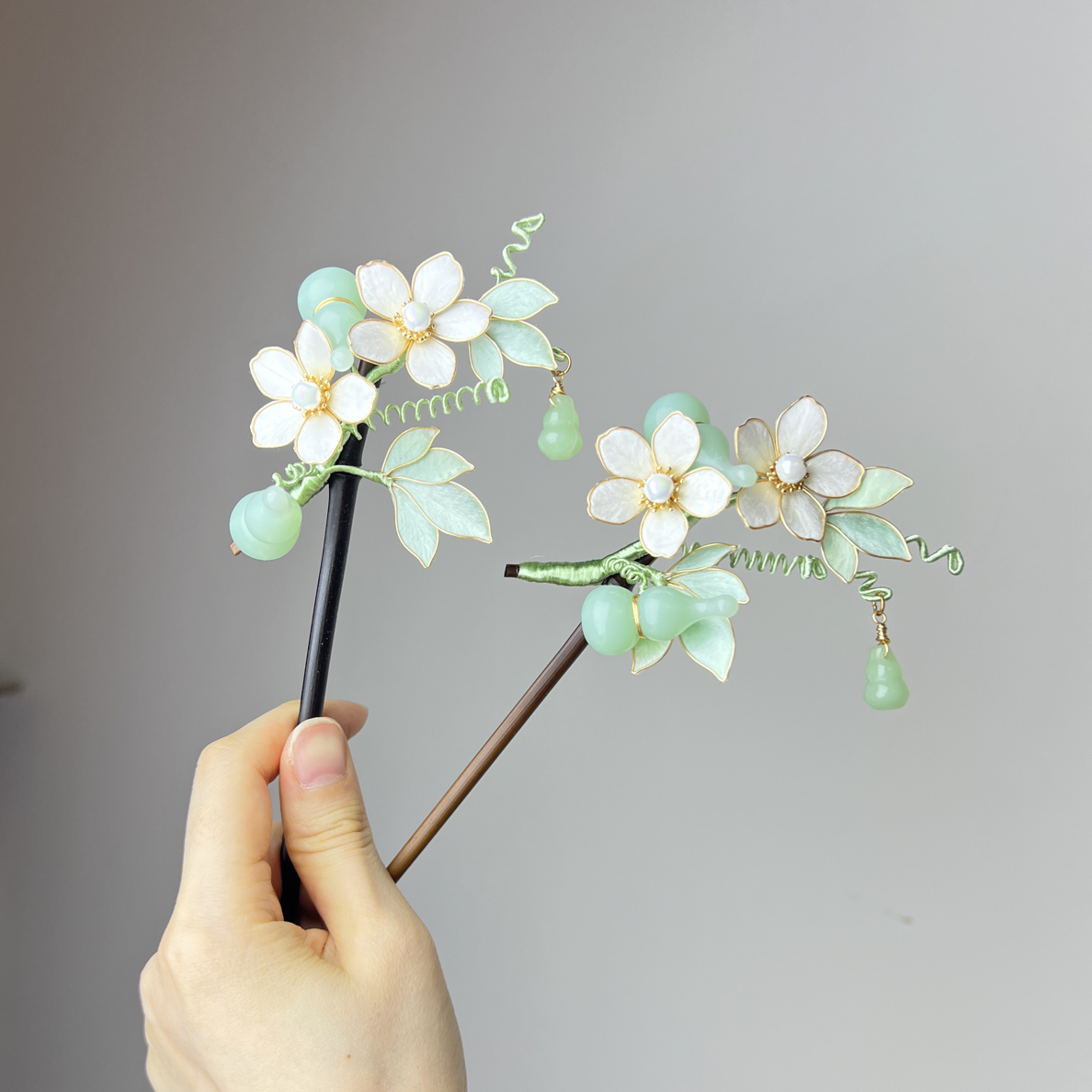 纯手工非遗绒花发簪 No退No换 绒花清新绿掐丝发簪发饰