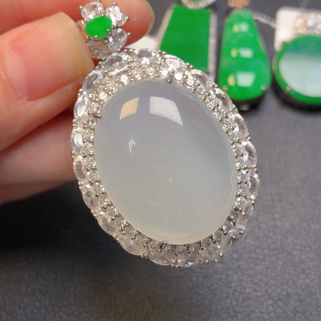 翡翠银S925镶嵌吊坠(不含链)