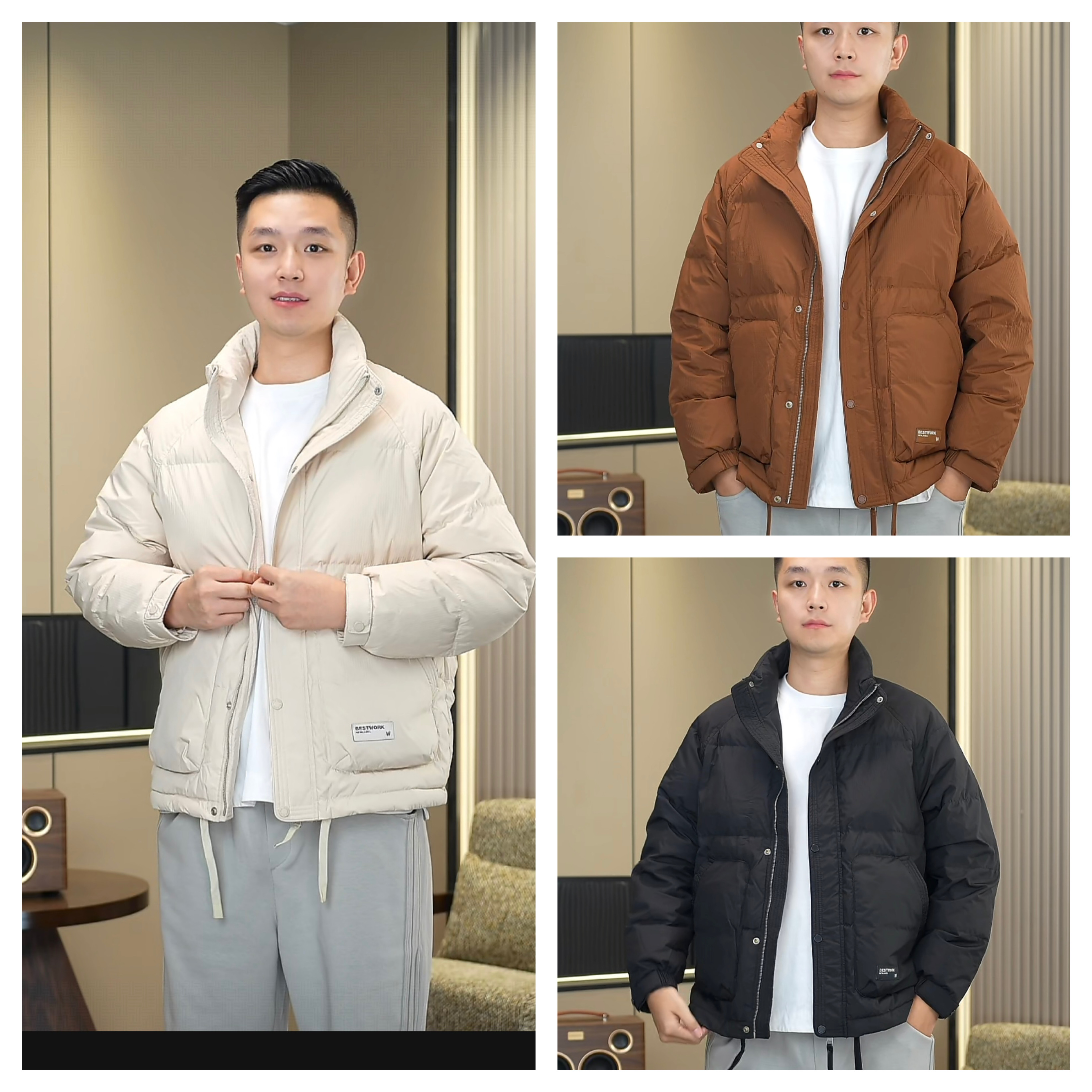 【良品基地】白鸭绒外套男休闲冬季口袋立领短款羽绒服90绒子含量