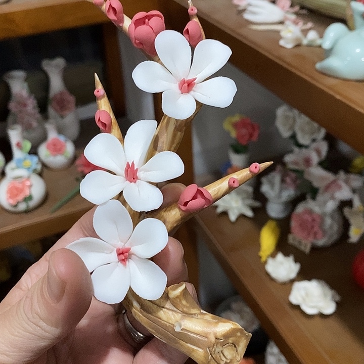 瓷片纯手工陶瓷花摆件瑕