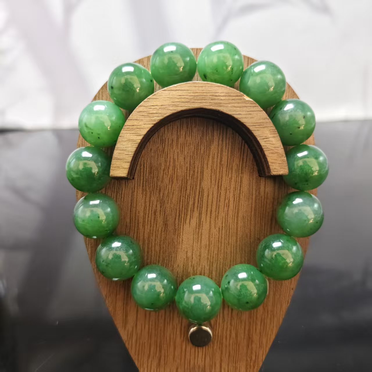 Z和田玉碧玉圆珠手串（卡14）4115