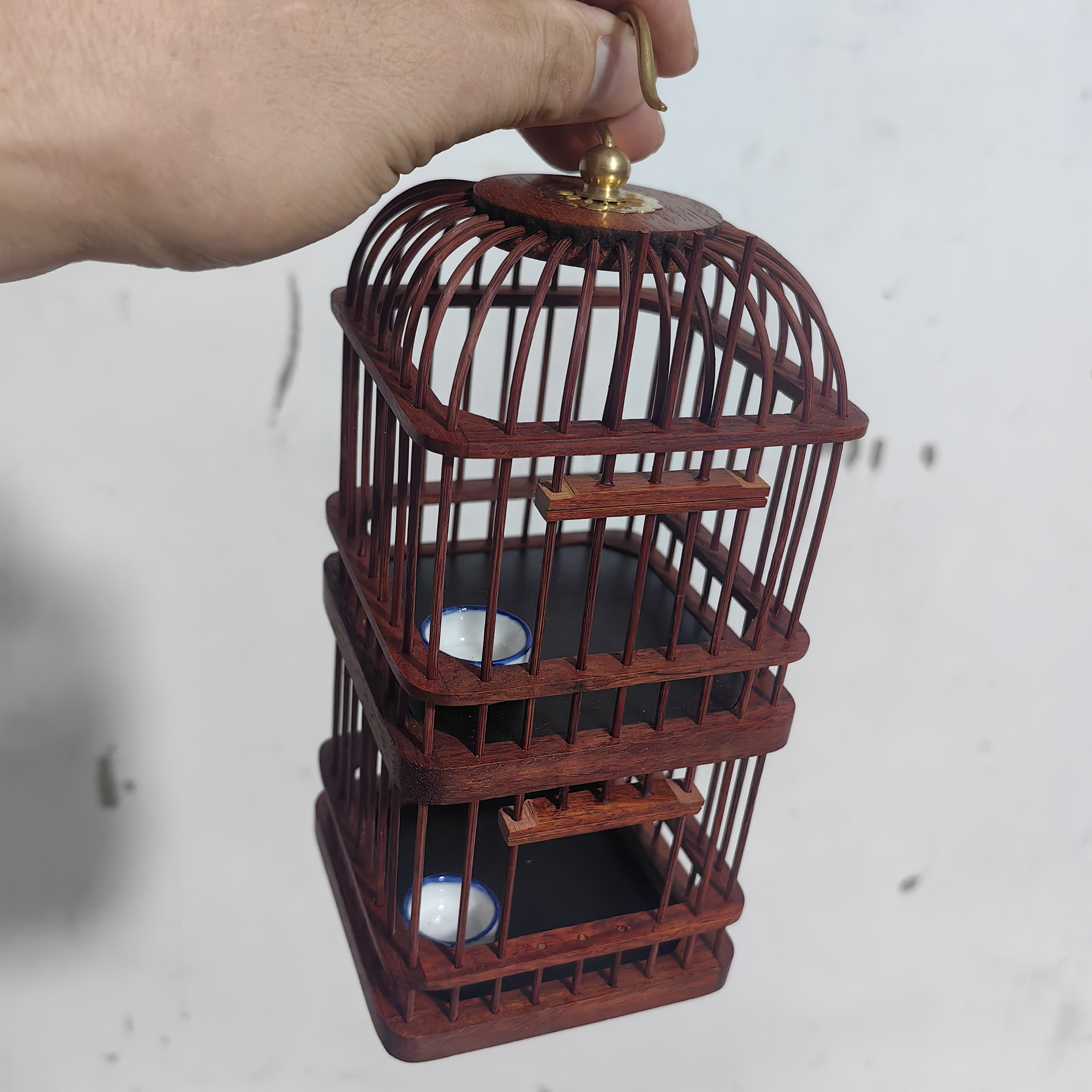 老红木蝈蝈笼实木老式蝈蝈笼子双层蝈蝈笼蝈蝈笼木制