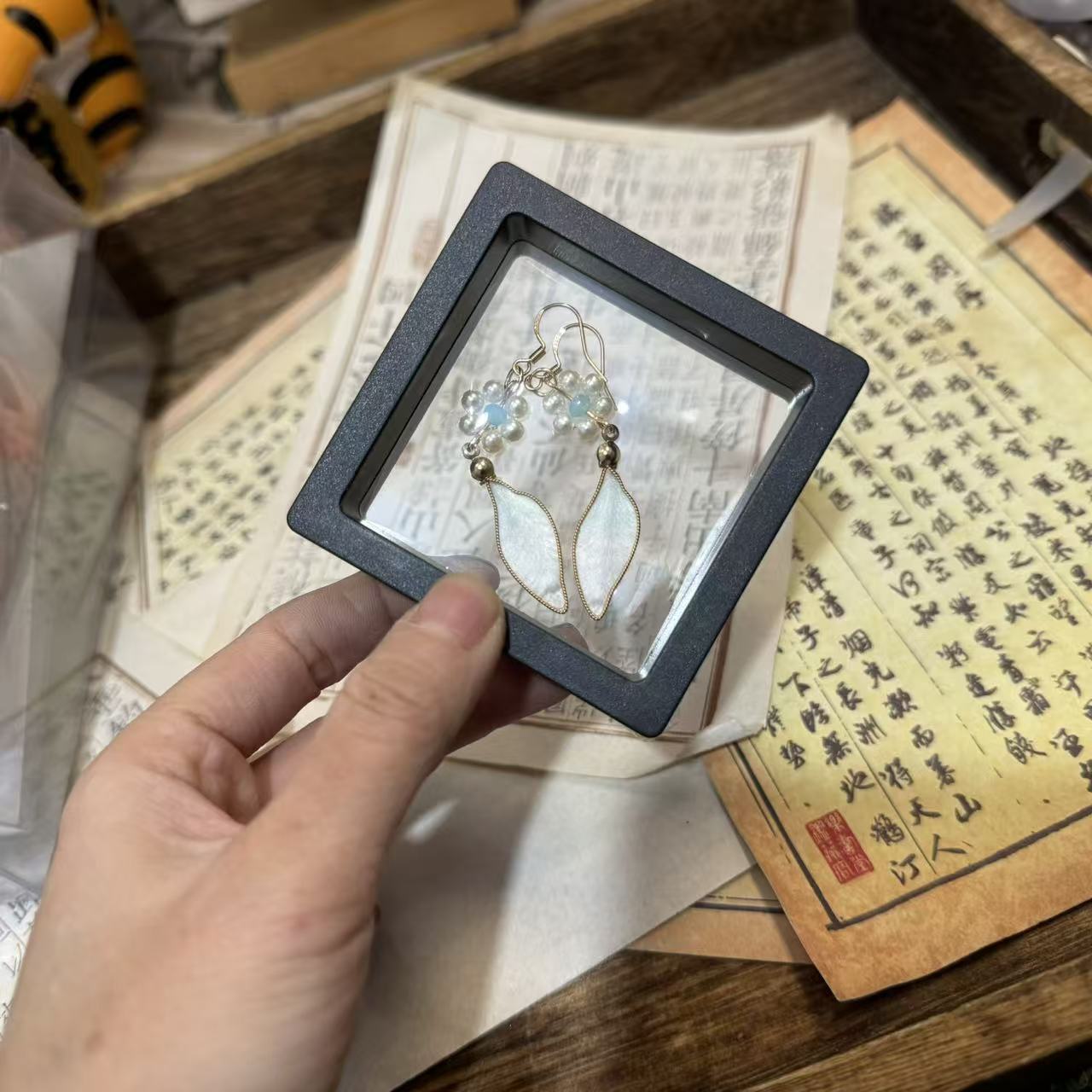 绒花耳环渐变蓝。前尘梦古风汉服配饰