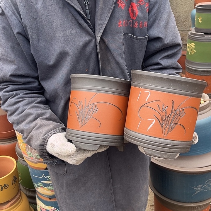 紫砂紫砂花盆和小