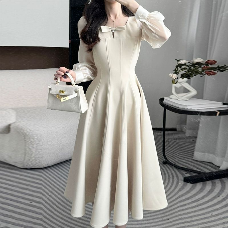 【岩心】大码女装300斤胖MM法式收腰气质高级感中长A字连衣裙935