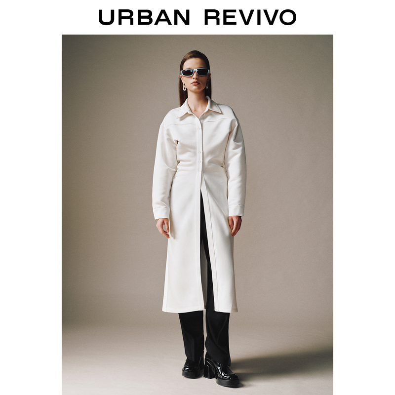 UR白色休闲连帽中长款秋冬时尚女士个性长外套UWJ230015