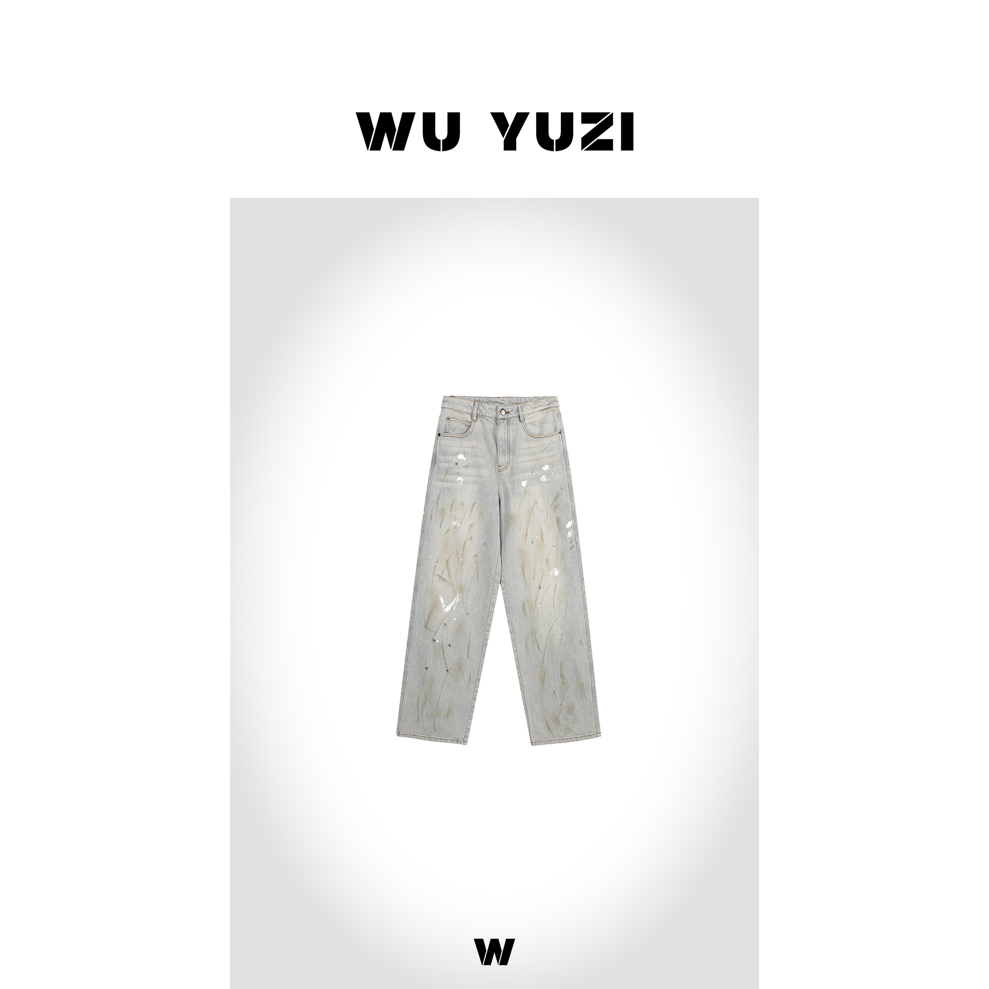 WYZ “脏脏裤” 泼墨油漆手绘工艺 高腰显瘦直筒牛仔裤 969