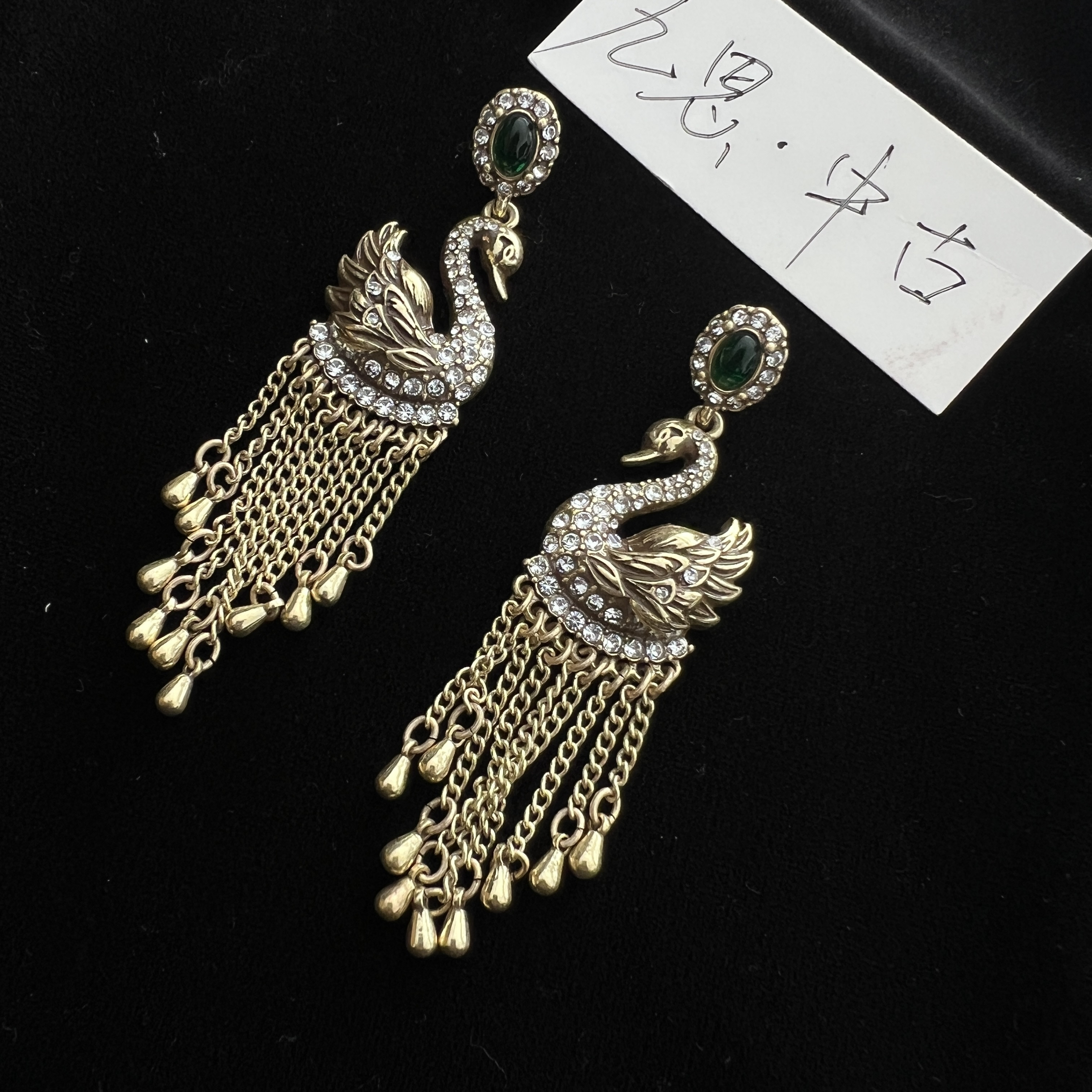 铜合金合成锆石耳饰 铜合金玻璃耳饰 复古宫廷风高级感流苏长款耳