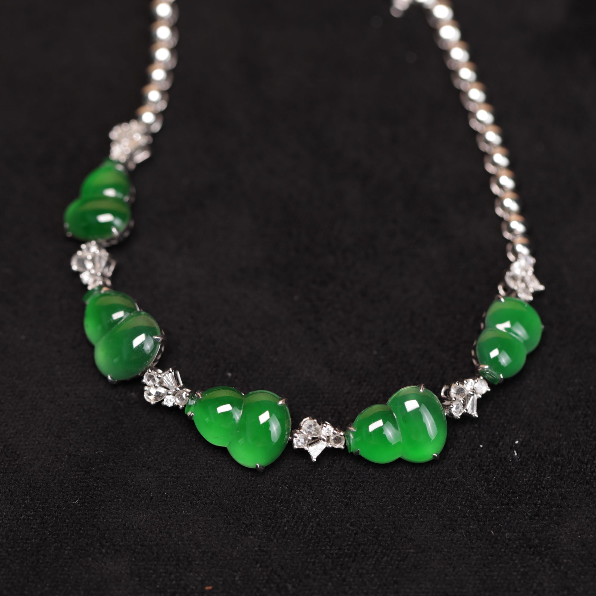 天然A货翡翠高冰正阳绿手饰18K真金真钻镶嵌葫芦手链