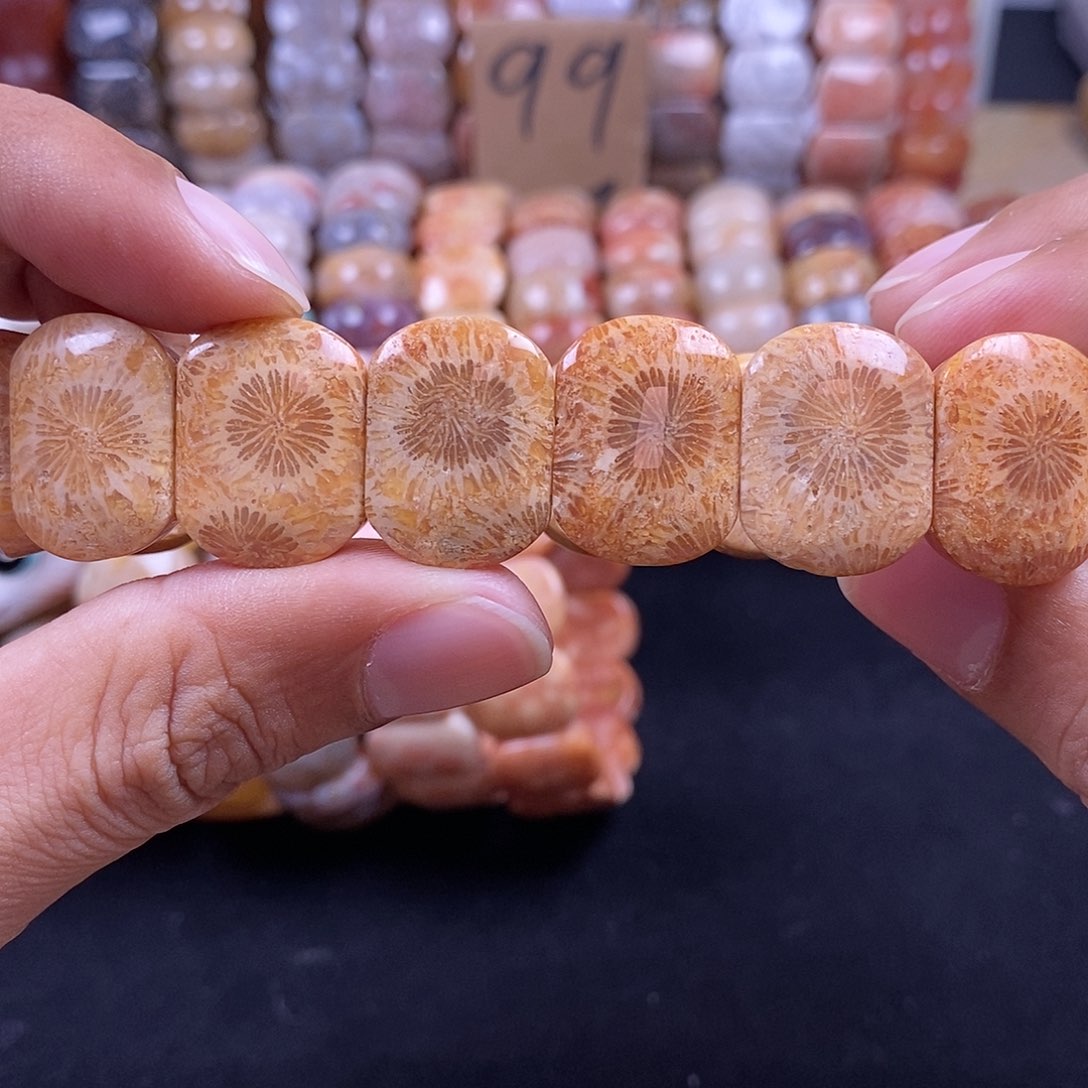 硅化珊瑚（珊瑚玉）未镶嵌手串亮黄赞比大花9