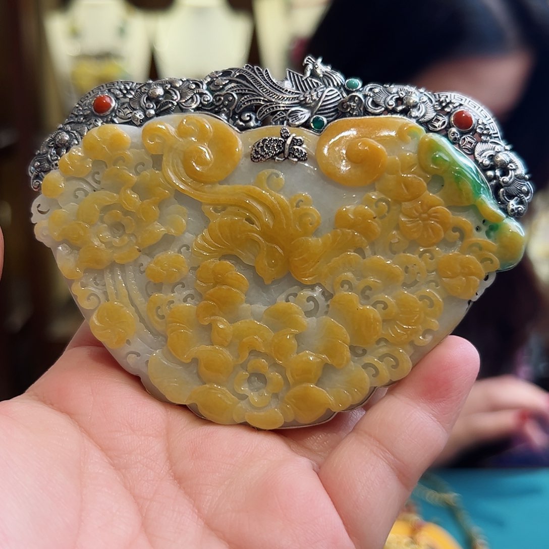 翡翠颈饰银S925镶嵌古风