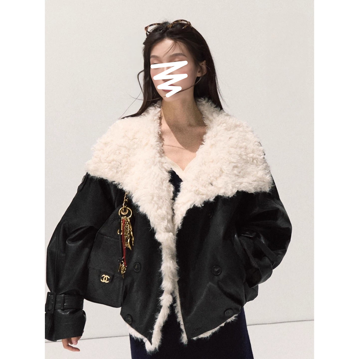 皮毛一体羊羔毛双排扣短外套女秋冬工装风翻领宽松高级感派克服