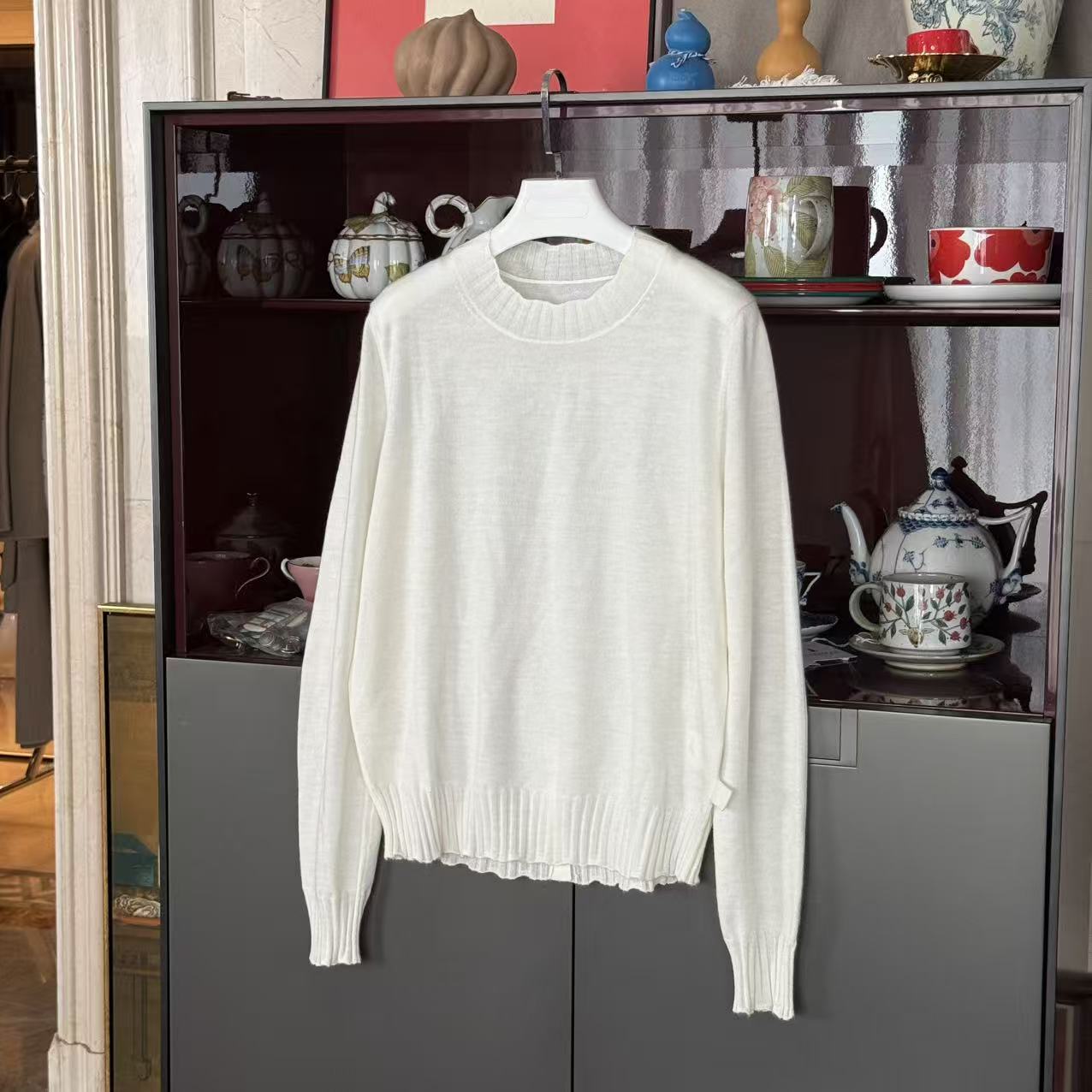 《女款针织衫》MYL 2025秋冬羊绒白色针织衫圆领套头宽松针织上衣