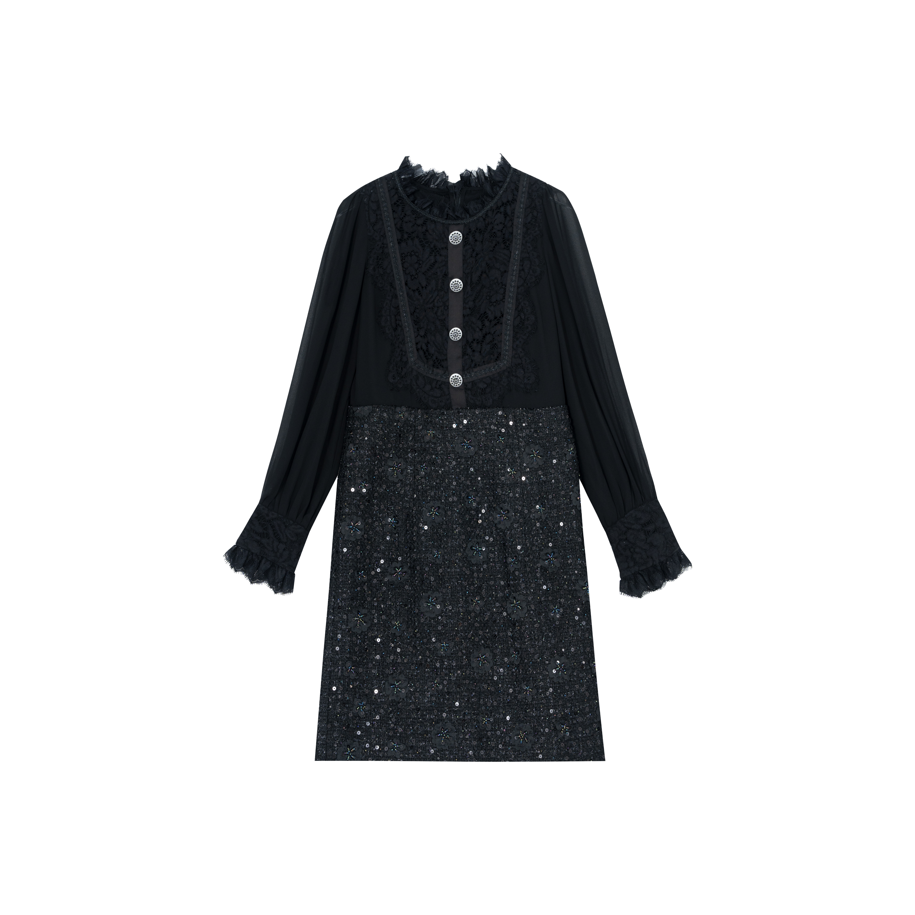 【小余专属】她翼春季千金风连衣裙黑色设计师蕾丝轻奢ZF7241334278