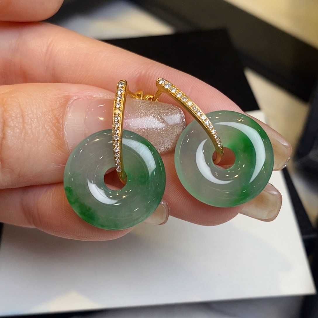 翡翠耳饰18K金镶嵌甜甜圈