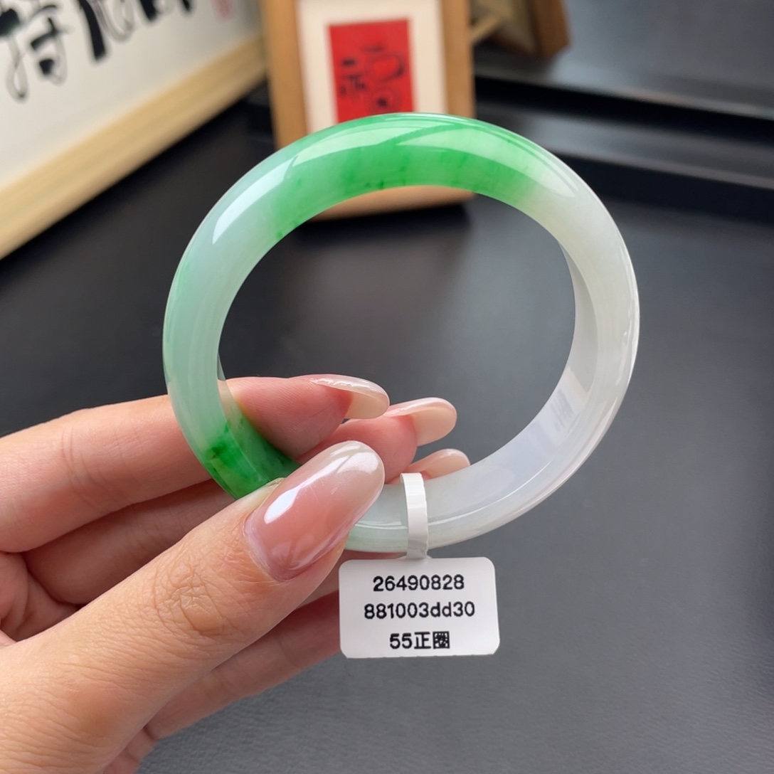 翡翠未镶嵌手镯正圈55阳春白雪