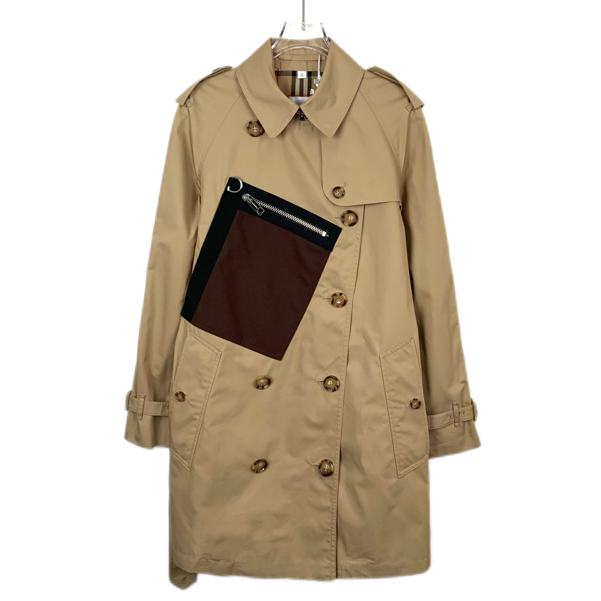 99新 BURBERRY/博柏利 X9249   棕色口袋拼接设计腰带款风衣