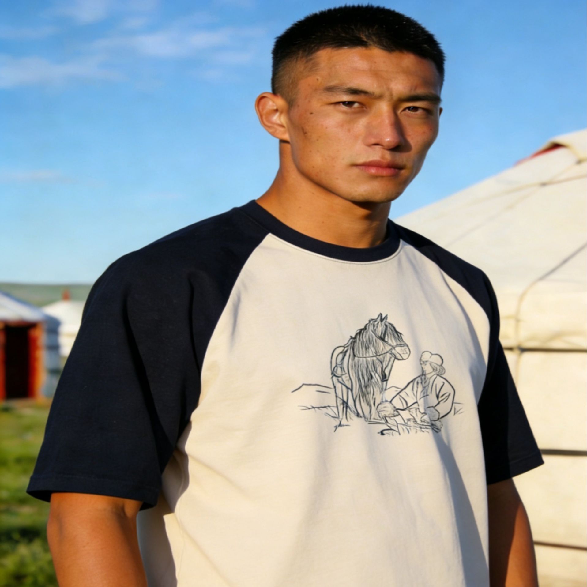 蒙古元素男女同款T恤情侣半袖百搭