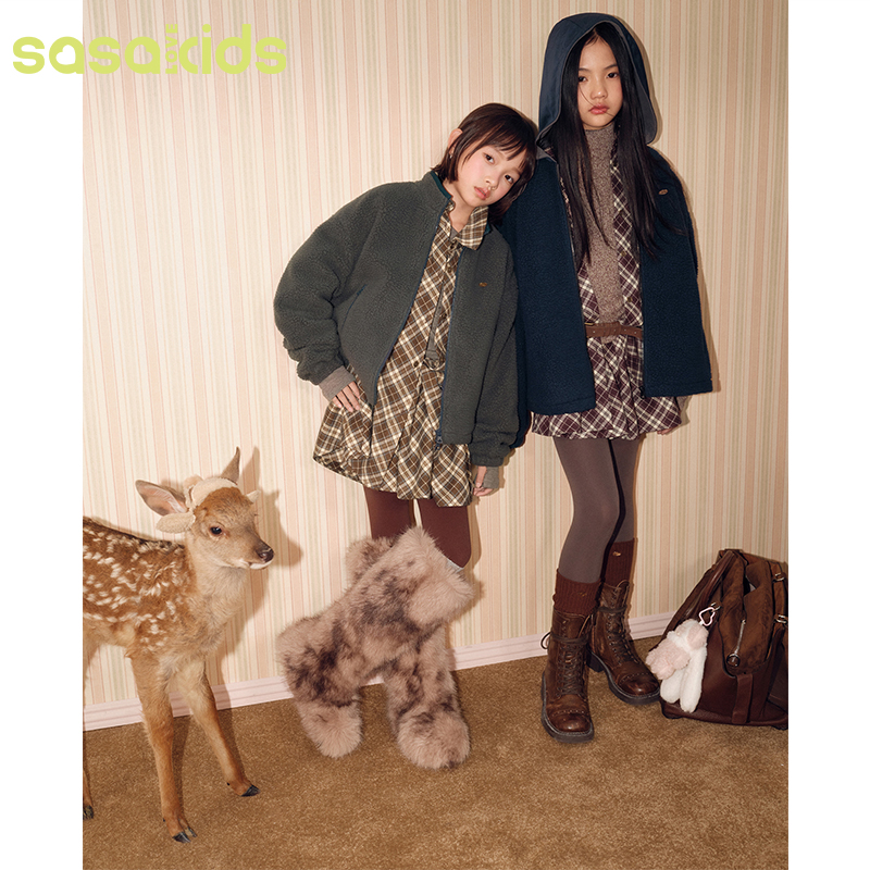 sasakids秋冬加厚保暖澳粒绒立领双开拉链休闲运动卫衣百搭上衣