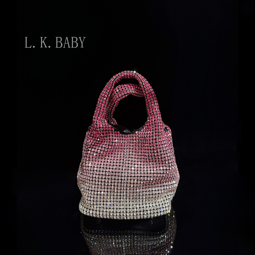【L.K.BABY】时尚轻奢"弥散渐变粉"镶钻闪亮水钻包手拎斜挎包
