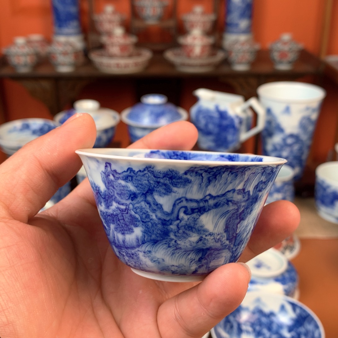 山水主人杯手工手绘