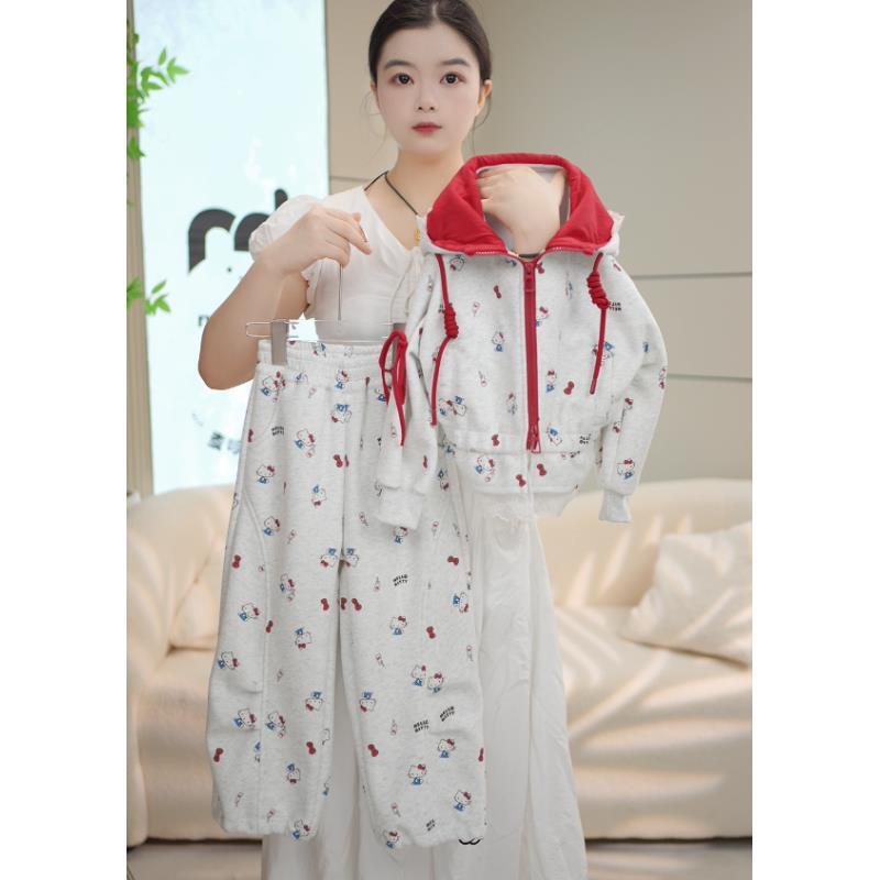 2025新款连帽卡通动漫春秋女童撞色拉链秋季常规套装女童亲子时尚