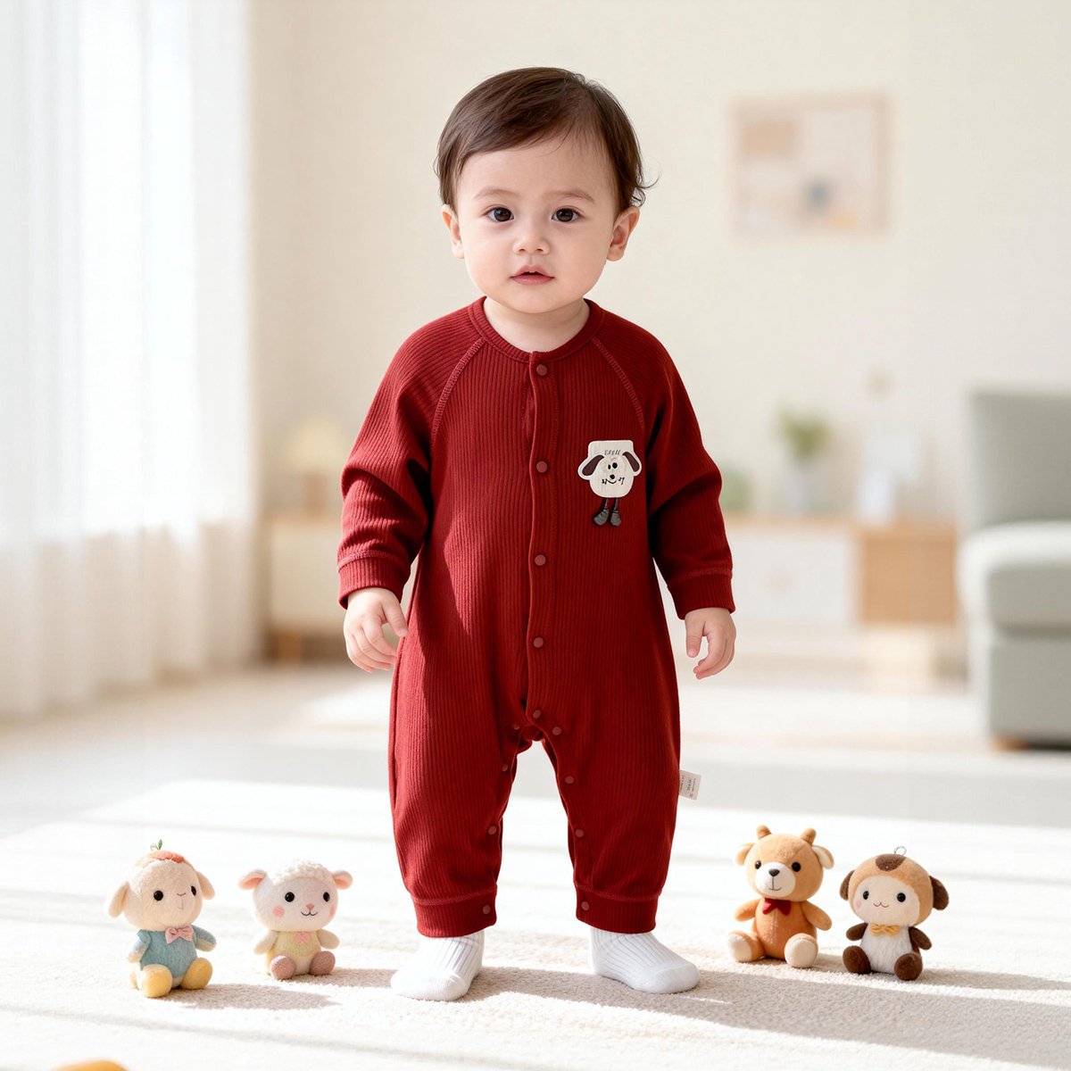 宝宝春秋季慕斯绒开襟连体衣长袖新生儿衣服舒适亲肤哈衣秋季爬服