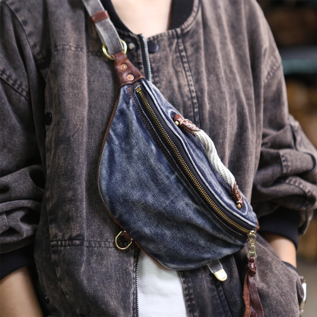 8819经典老物复刻胸包斜挎包牛仔包