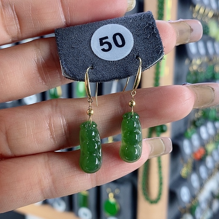 和田玉耳饰18K金镶嵌