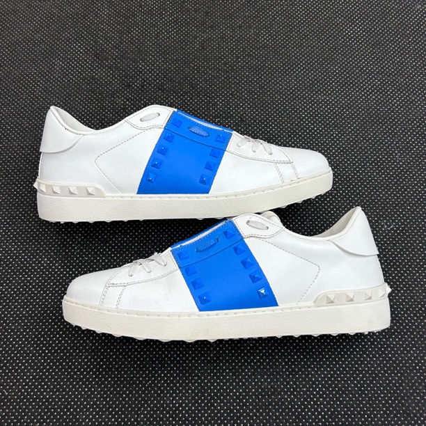 95新 Valentino/华伦天奴 42码 26.5cm 华伦天奴 白蓝 铆钉 板鞋