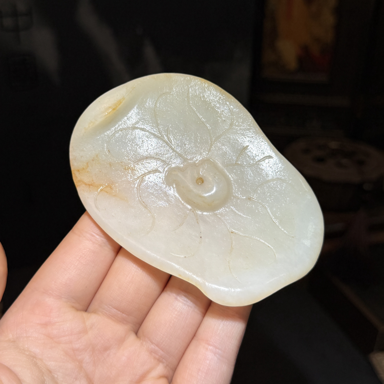 旧藏精品和田玉荷叶香插摆件100282