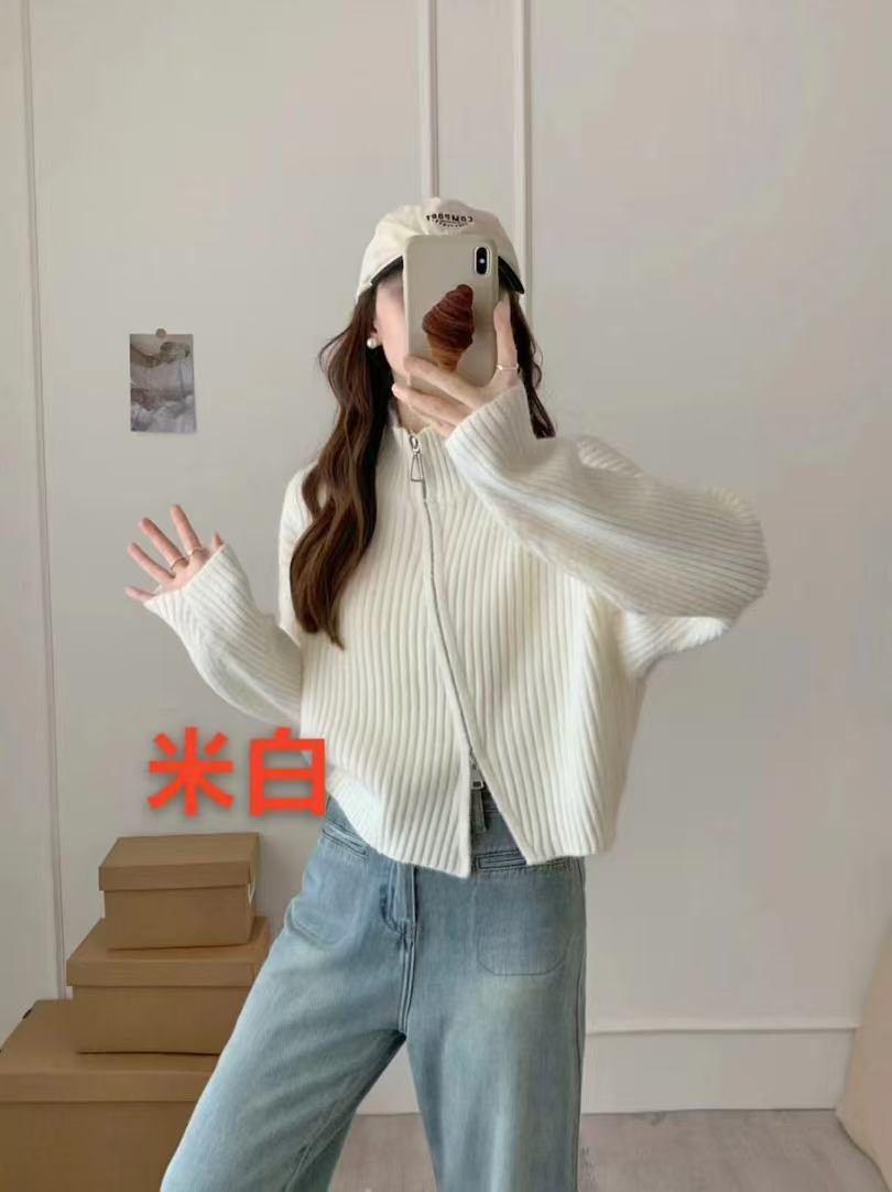 小芳家韩系高级感拉链翻领毛衣衣女春季新款外套针织开衫内搭厚