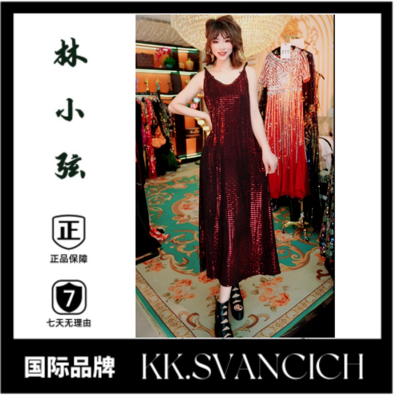 0245红色晚礼服裙吊带气质高端奢华大气宴会中长款女