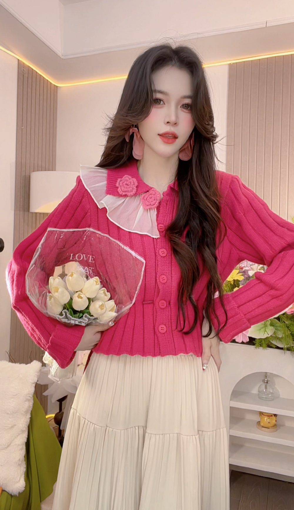 【打底山茶花】毛针织衫显瘦气质长袖网红洋气甜美温柔开衫秋冬韩版