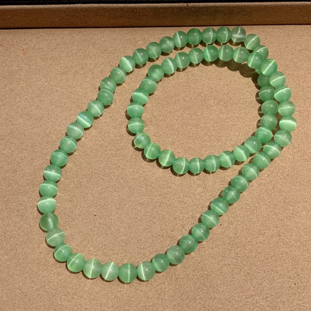 A646 卡8草绿猫眼三圈项链手串[多样性发一]