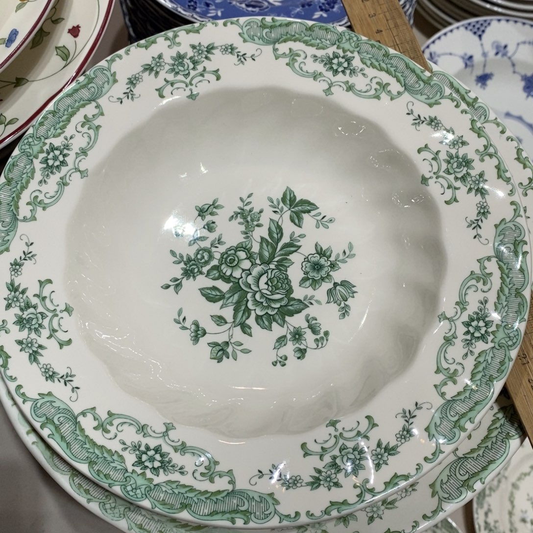 瓷微瑕波卡绿草帽盘