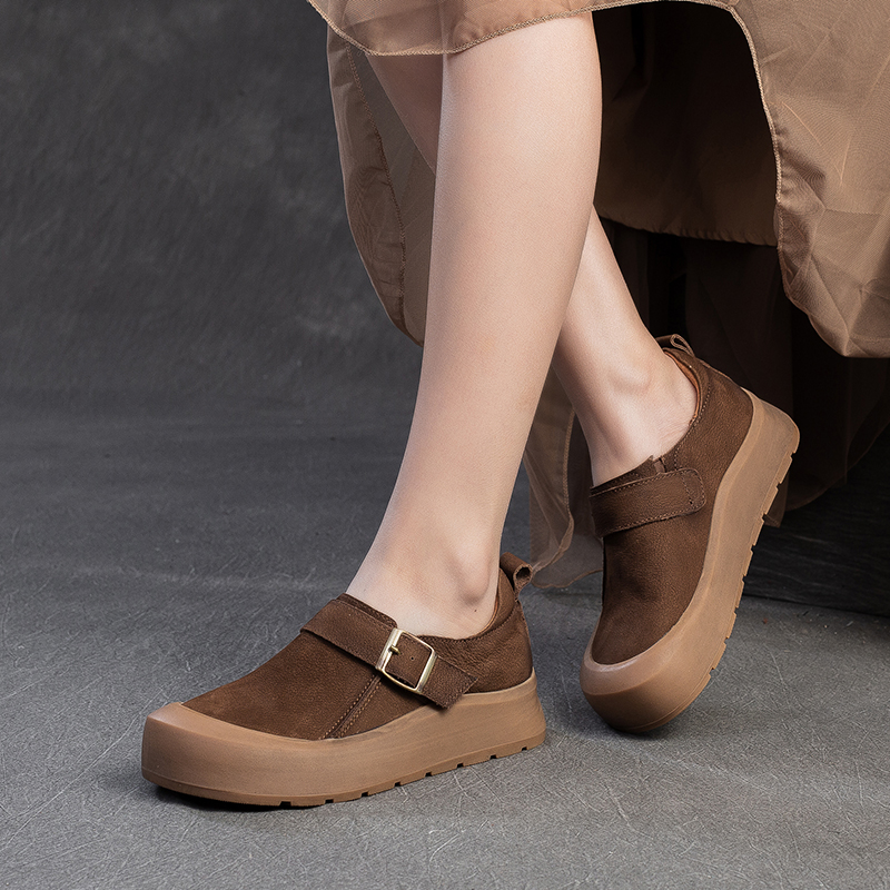 新款舒适软底单鞋平底博肯鞋真皮休闲百搭复古女鞋厚底时尚乐福鞋