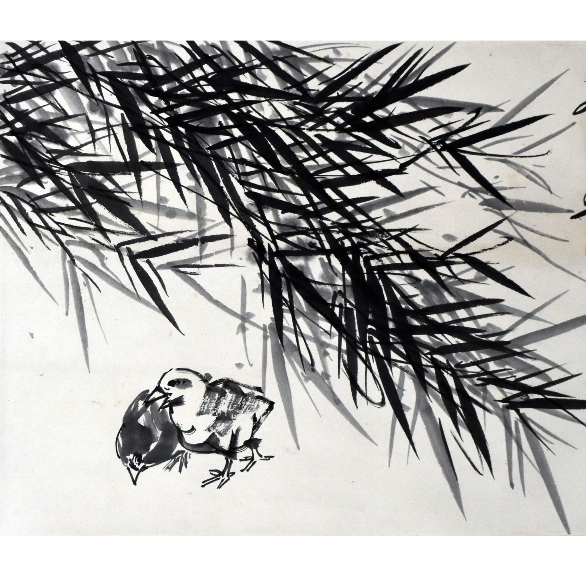 HM0047 柳树雏鸡图 37.5×47.5cm 纸本立轴 1.6平尺