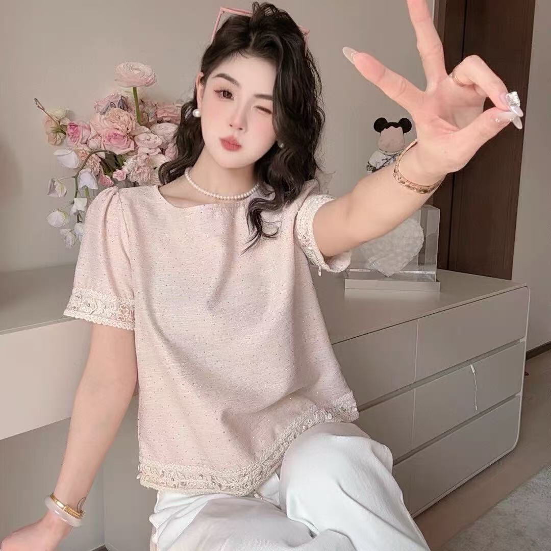 2025夏季新款高级感波西米亚风烫钻气质小衫1191