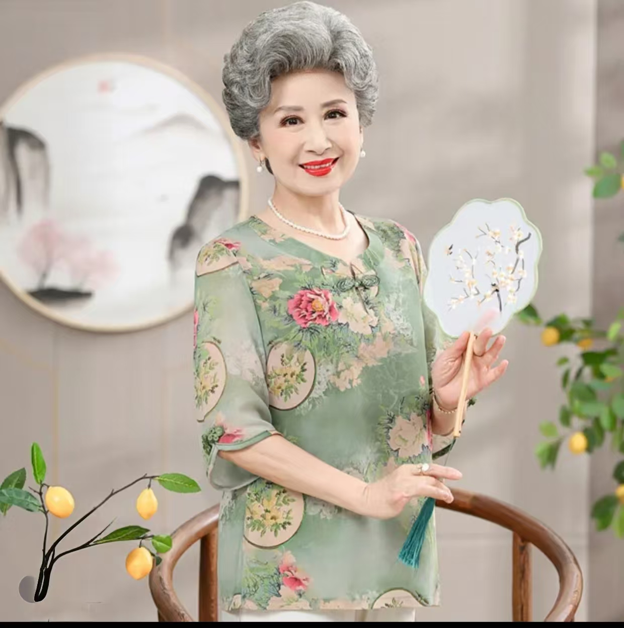 10638-老年女装夏季短袖衫新款贵夫人阔太太妈妈t恤薄款【老仓库】