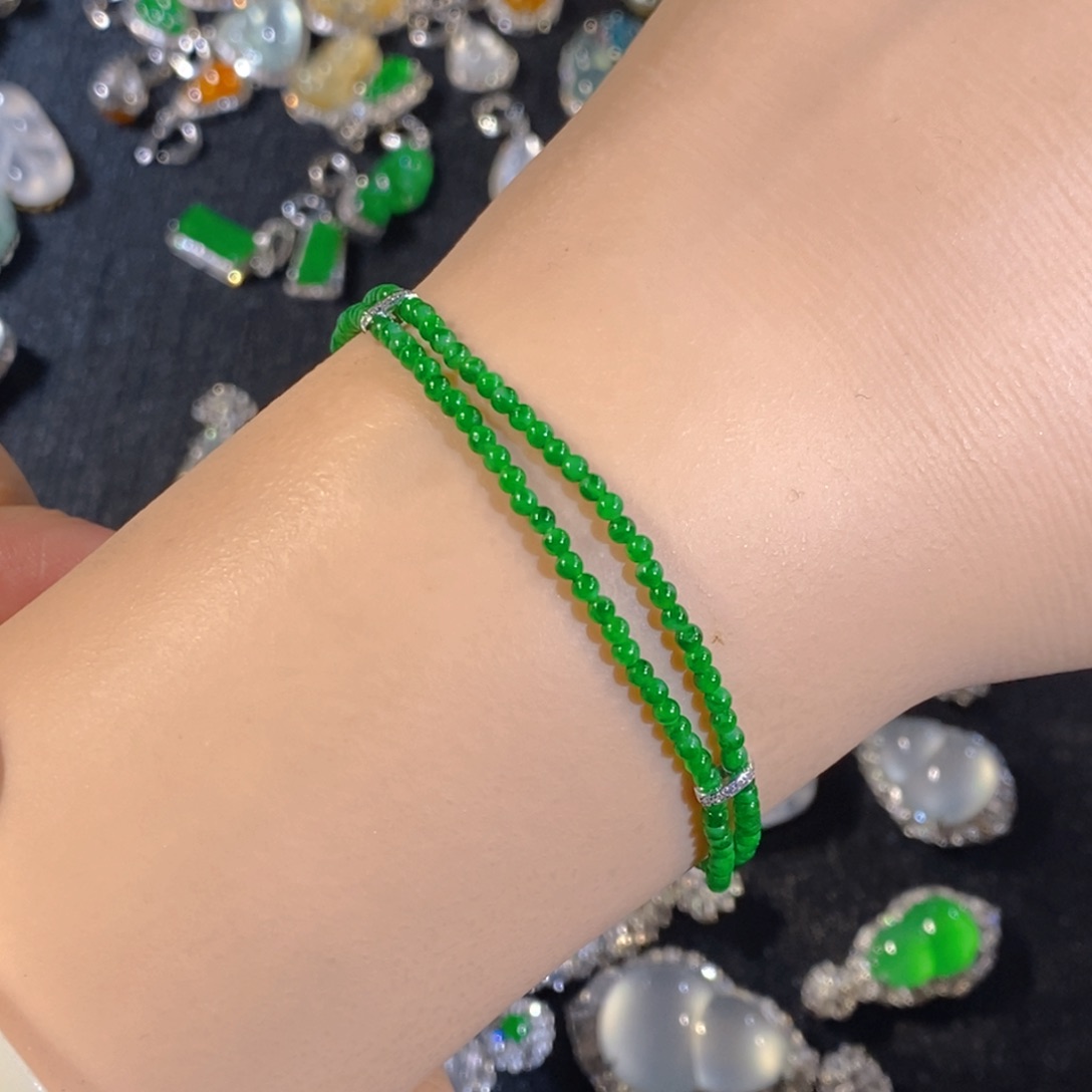 18K金镶嵌翡翠手链天然缅甸A货翡翠