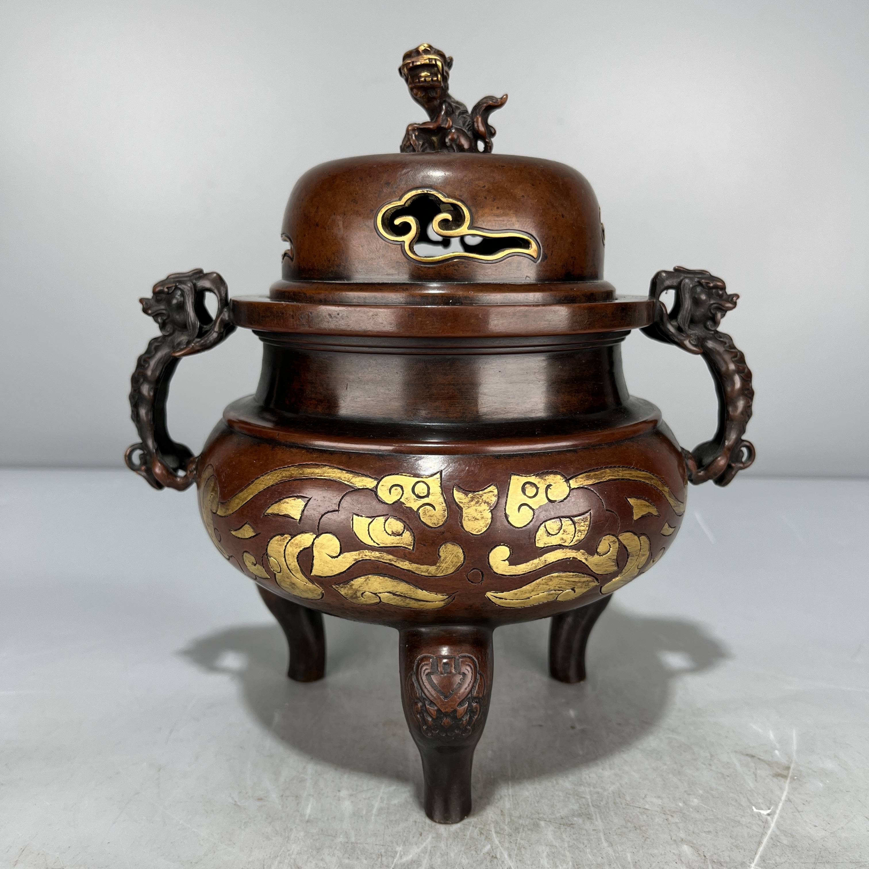 当代仿制 仿古大明宣德年制紫铜三足双耳香炉