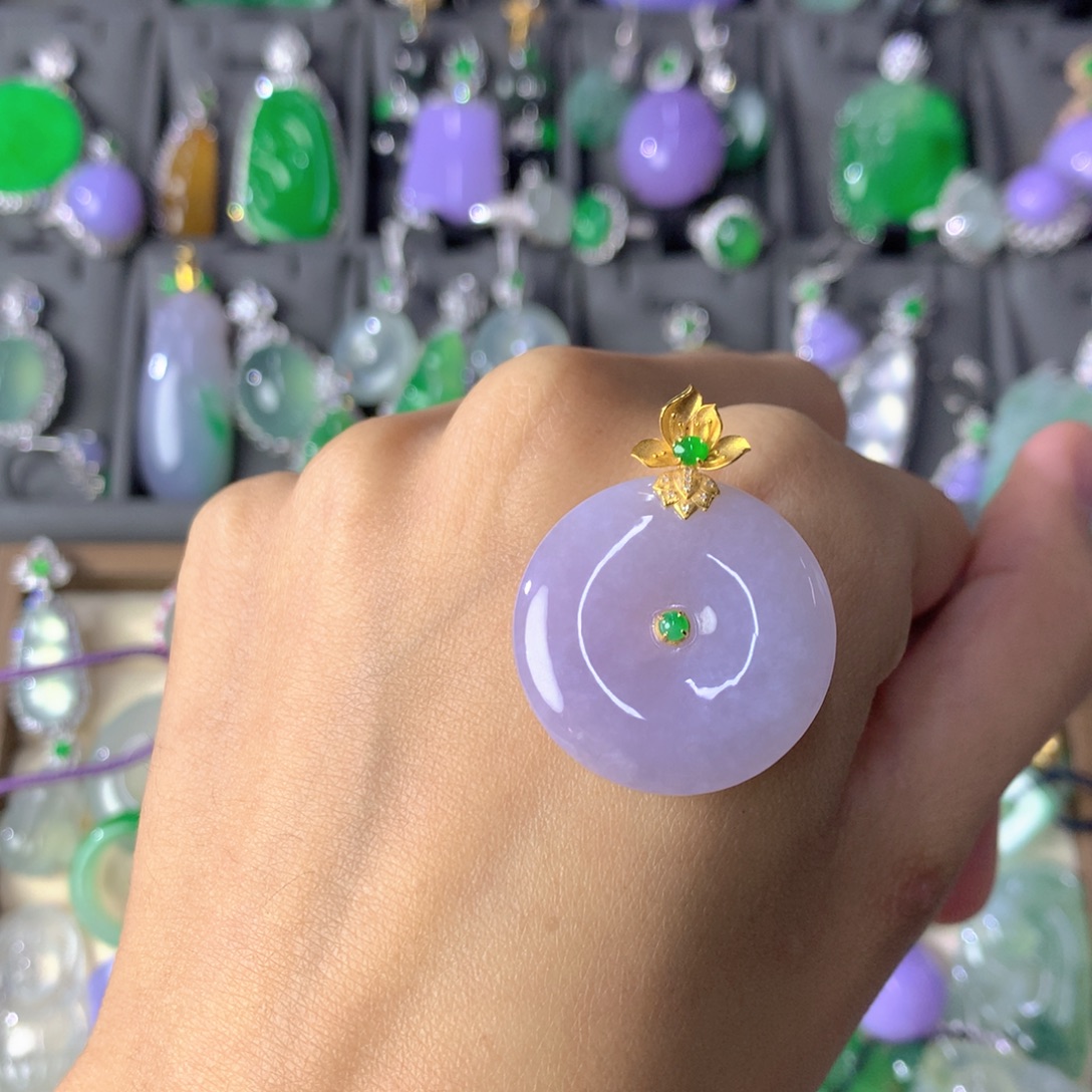 翡翠18K金镶嵌吊坠(不含链)